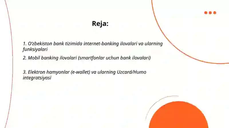 Oʻzbekiston bank tizimida ishlatiladigan elektiron ilovalar 2