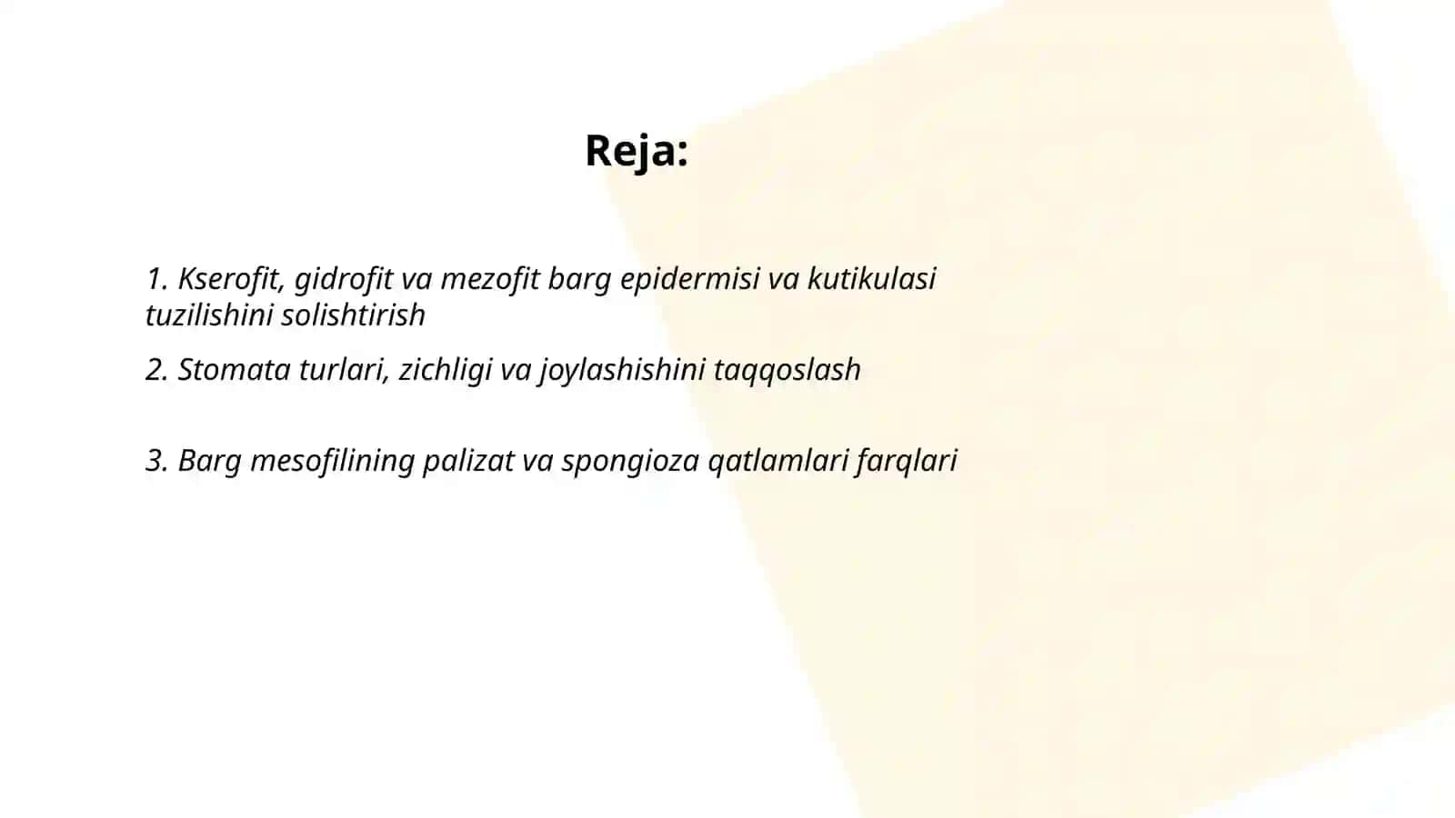 Turli yashash muhitidagi kserofit gidrofit mezofit barglarining tuzilishini solishtirish 2