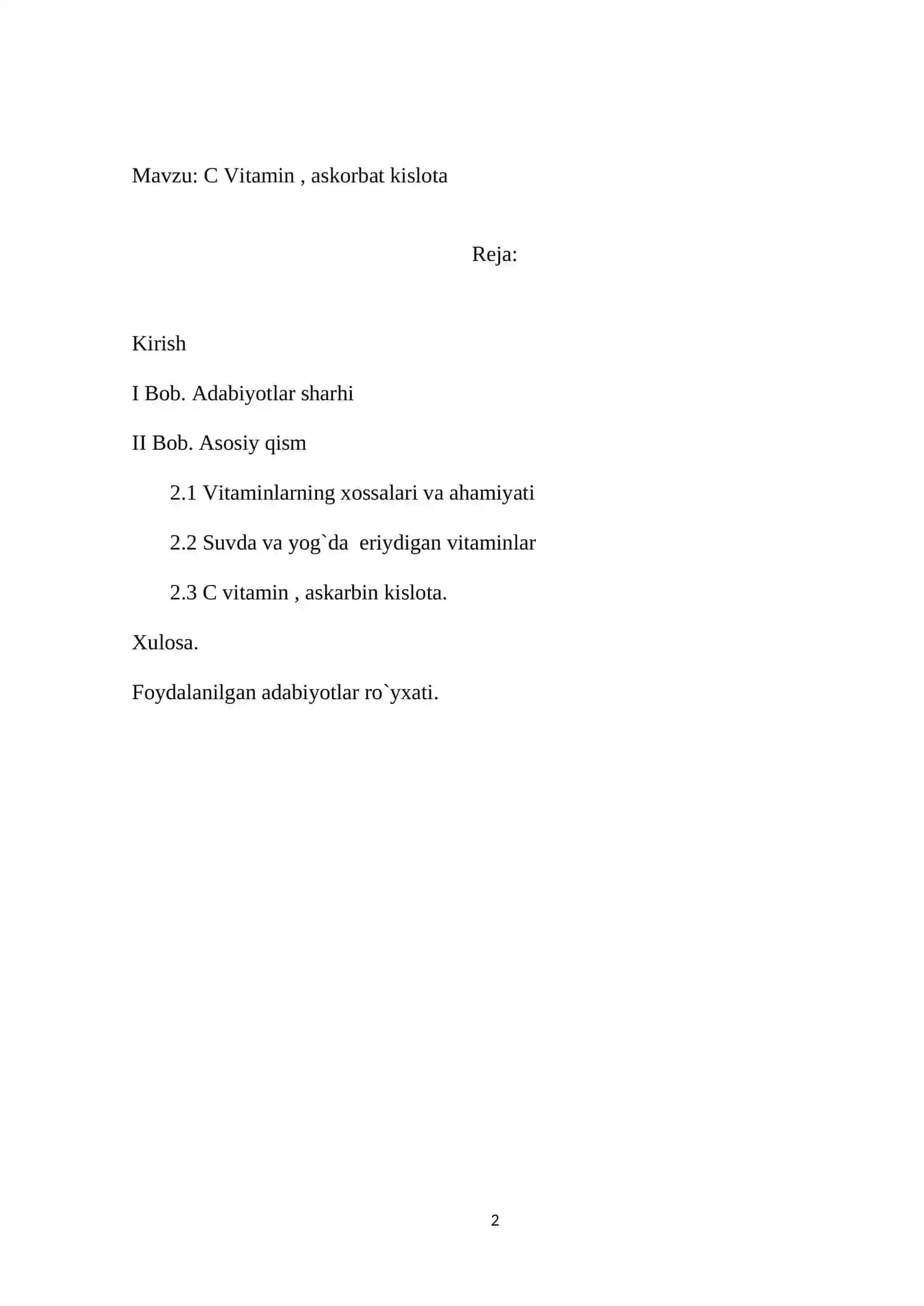C Vitamin, askarbot kislota Kurs ishi 2