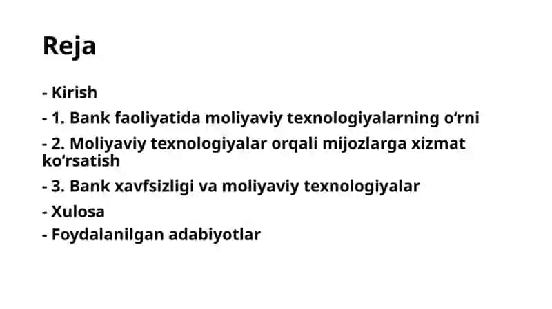 Bank ishida moliyaviy texnologiyadan foydalanish 2