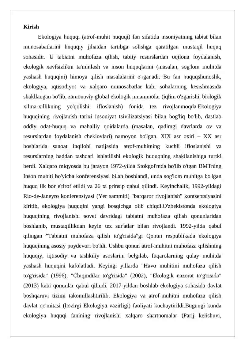 Ekologiya huquqi fanining rivojlanish tarixi 2