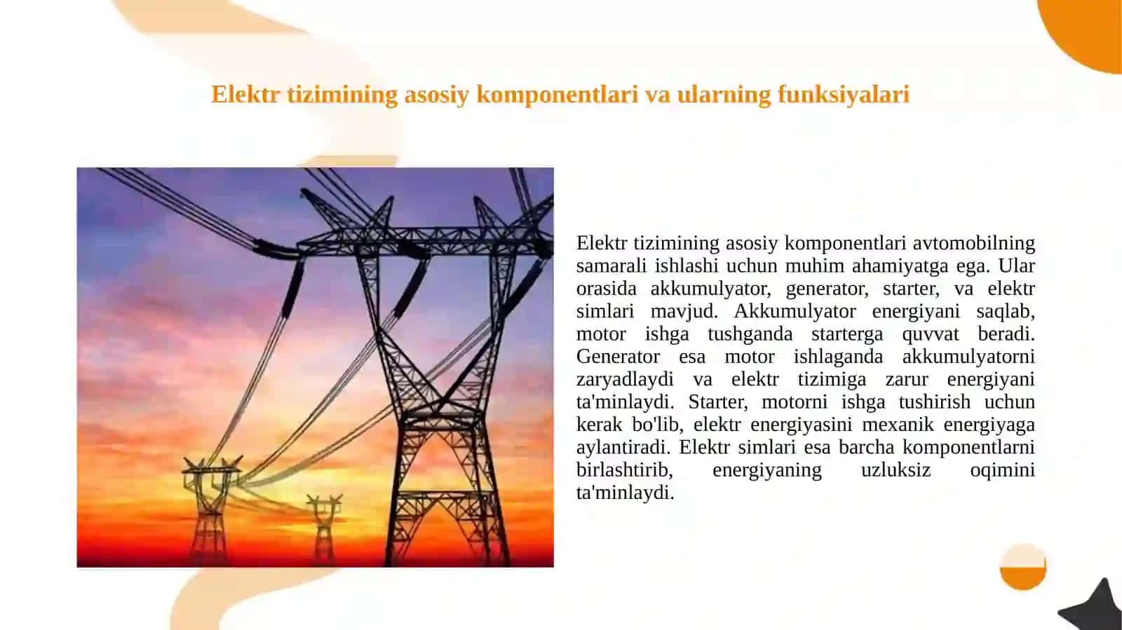 Avtomobil va elektr tizimi 2