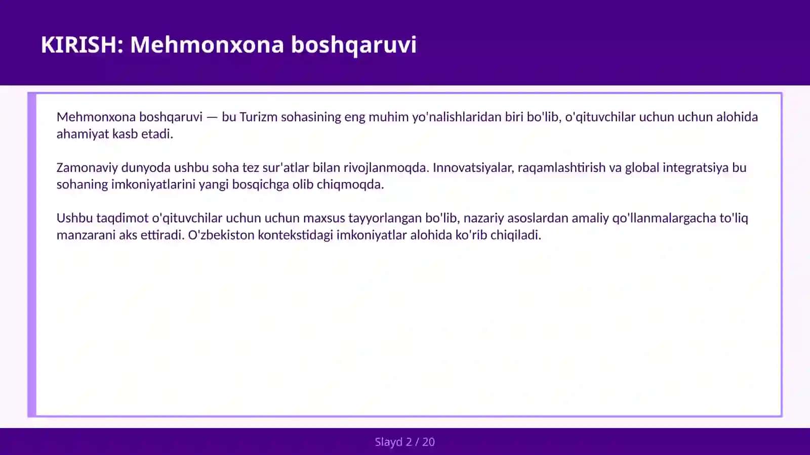 Mehmonxona boshqaruvchi 2