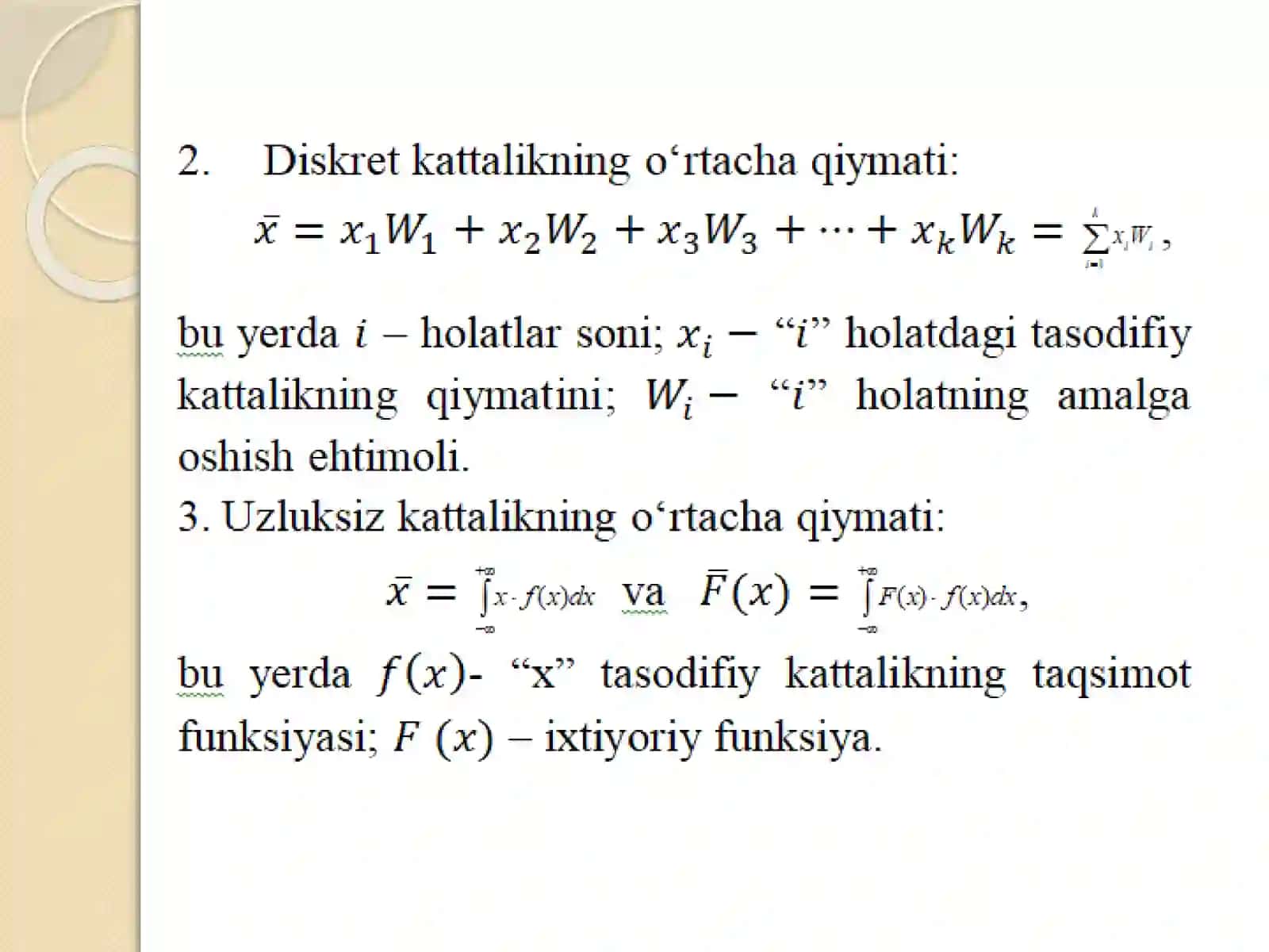 O’RTACHA QIYMATLAR 2