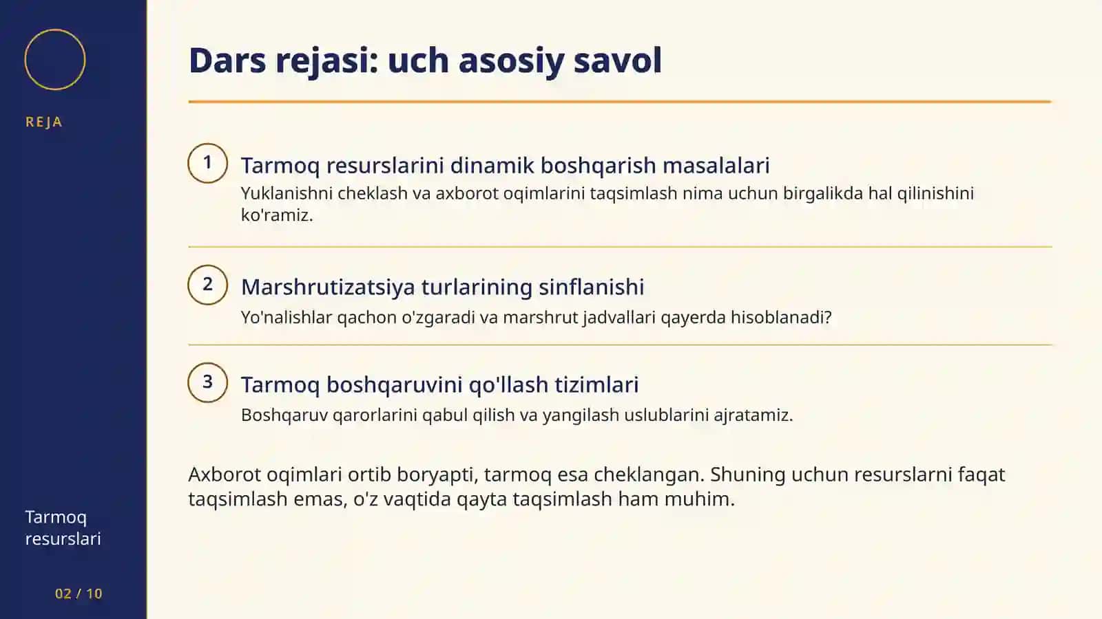 Tarmoq resurslarini dinamik boshqarish tizimining vazifalari va tuzilishi 2