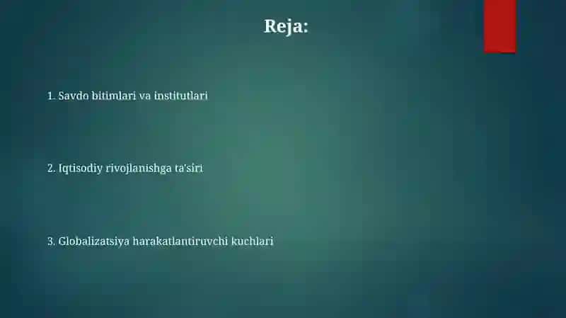 Global iqtisodiyot shakillanishida xalqaro savdoning o'rni 2