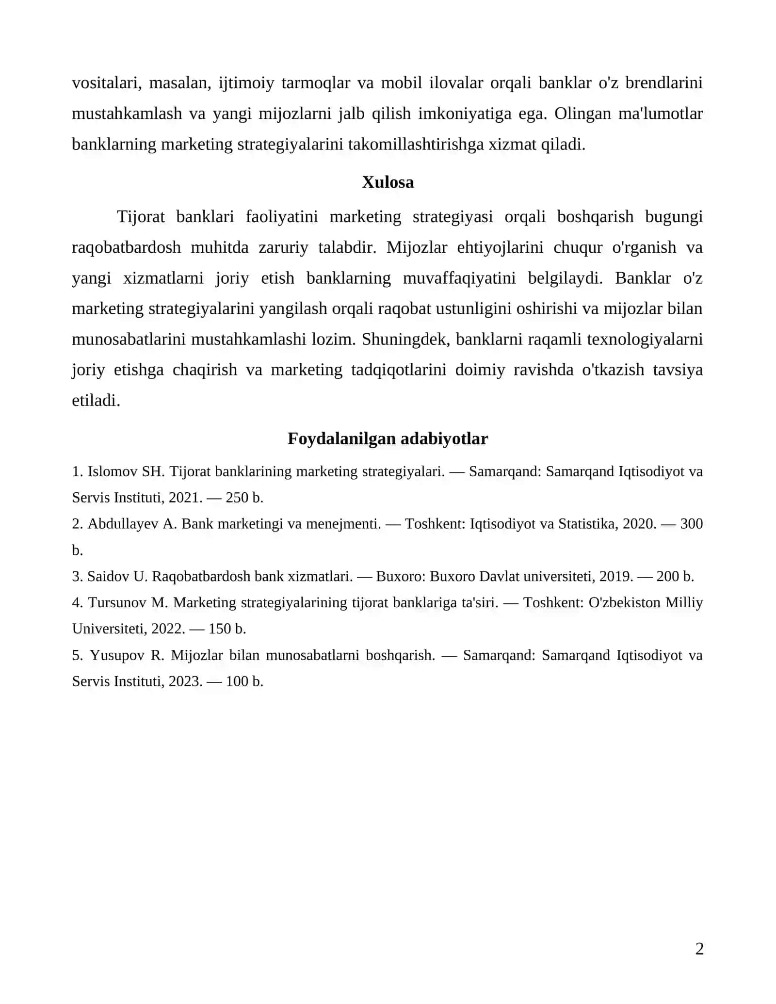 Tijorat banklari faoliyatini marketing strategiyasi orqali boshqarish 2