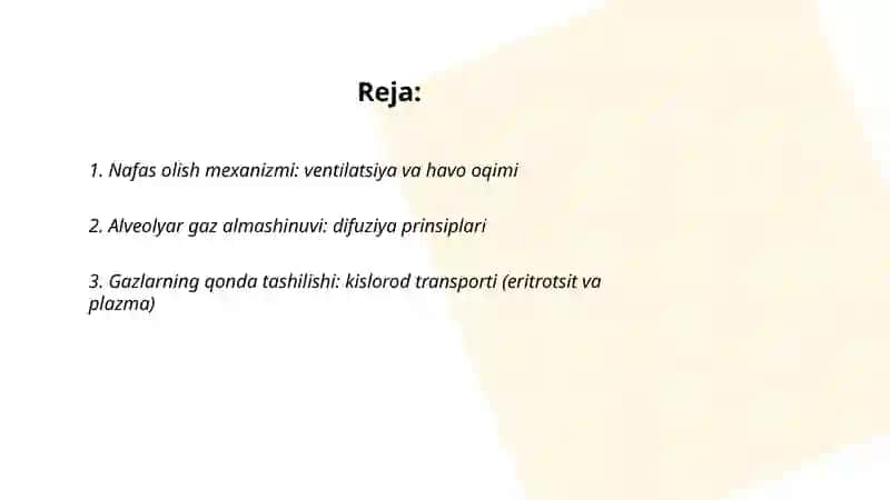 Nafas fiziologiyasi qonda gazlarning tashilishi va o'pkaning tiriklik sig'imi 2