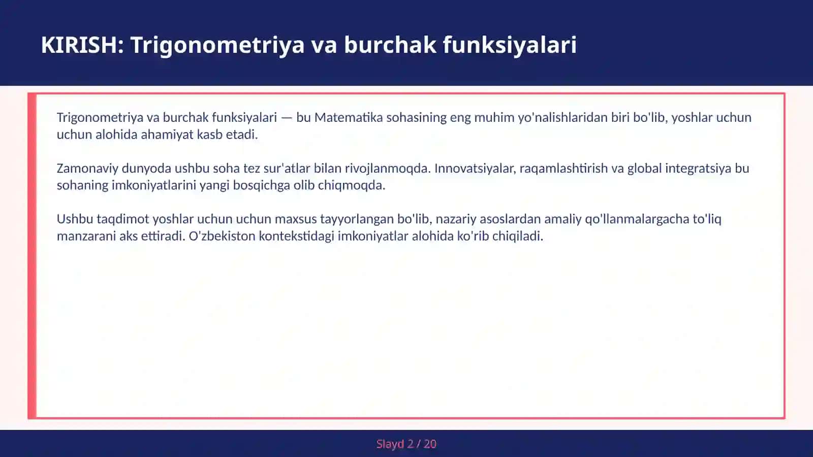 Trigonometriya va burchak funksiyalari 2