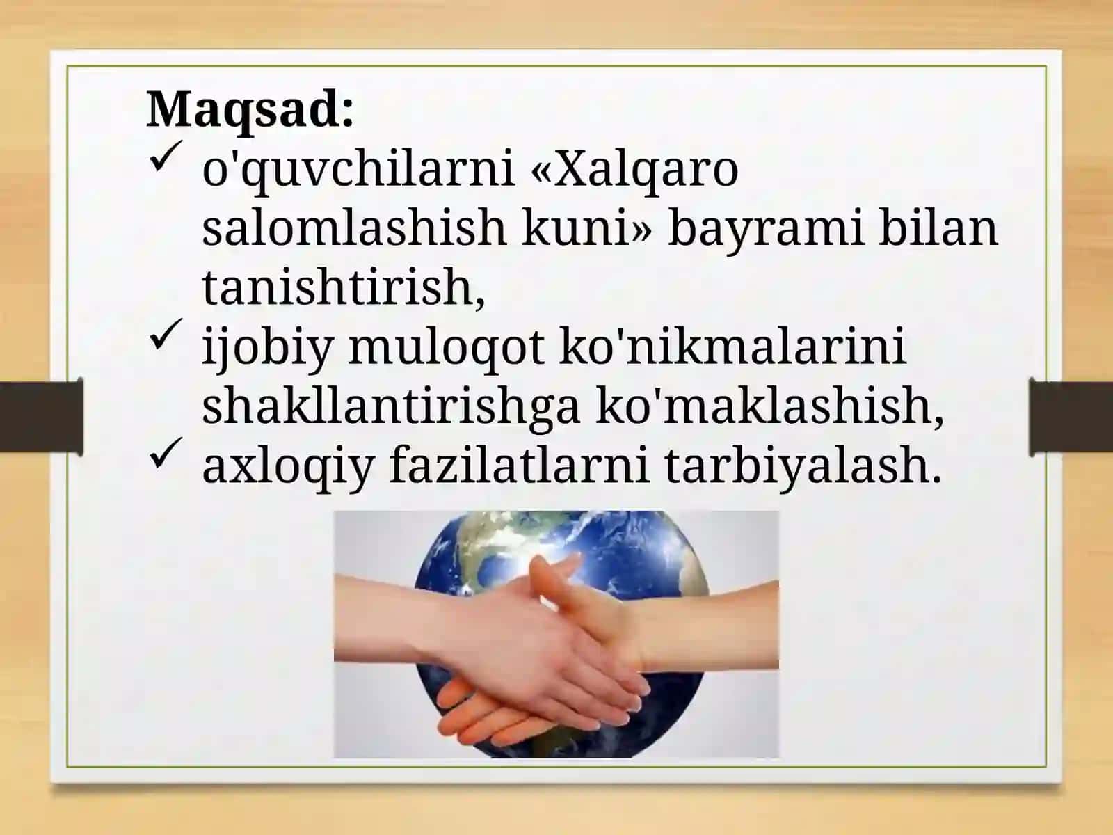 Xalqaro salomlashish kuni va madaniyatlar muloqoti 2