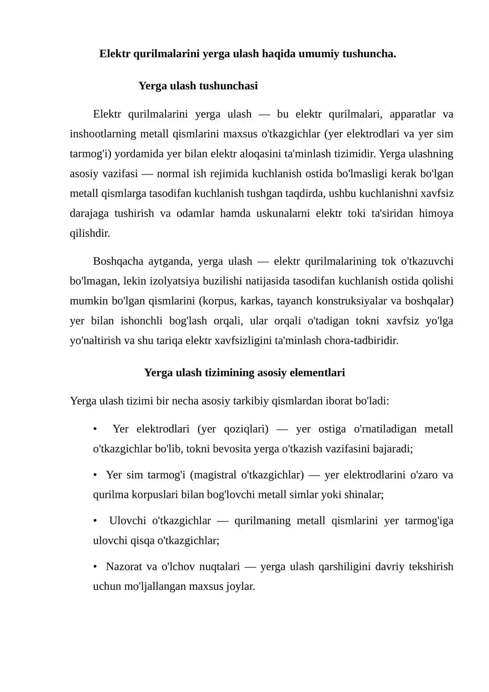 Elektr qurilmalarini yerga ulash nima uchun zarur? 2