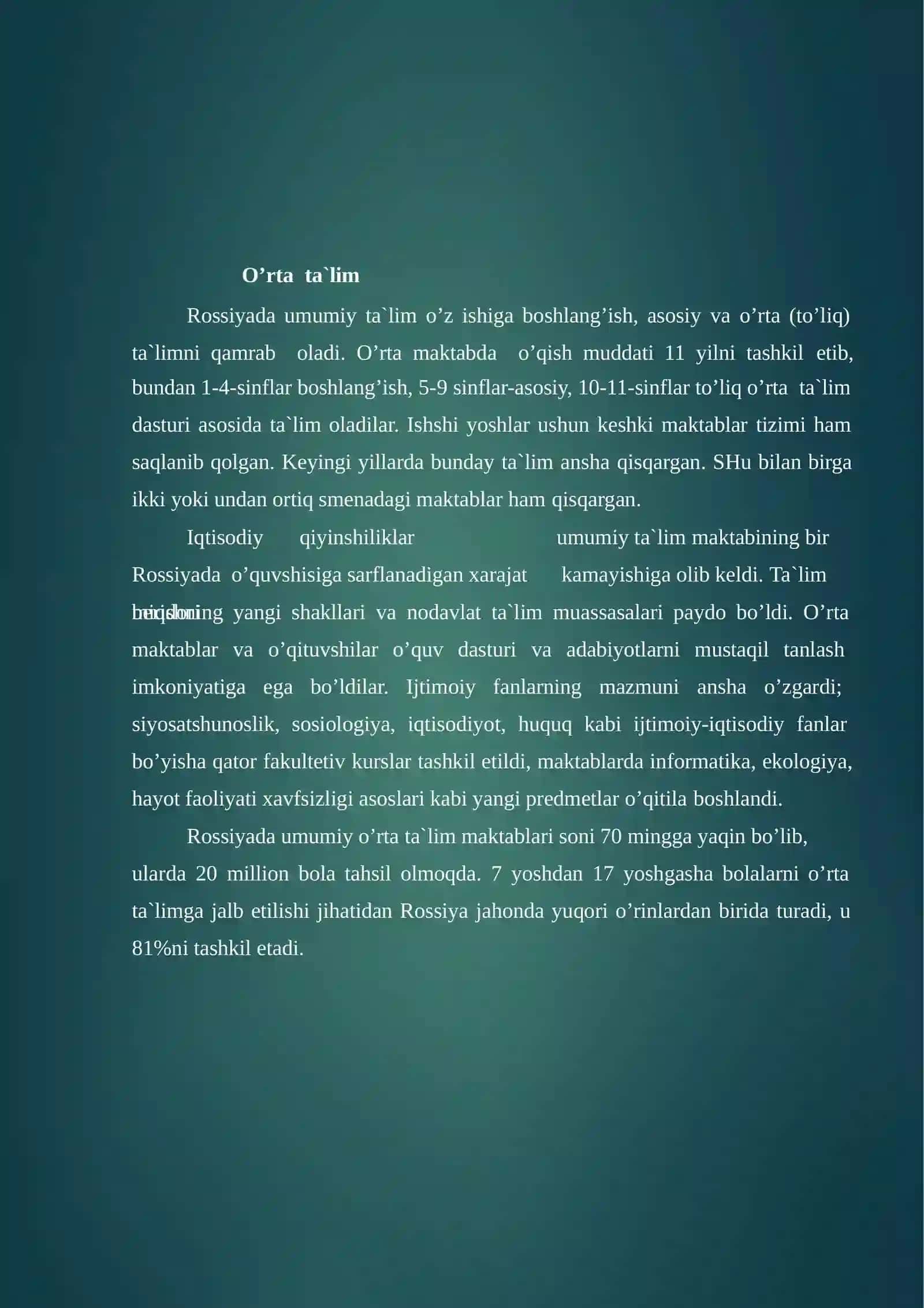 Rossiyada ta’lim tizimi islohotlari 2