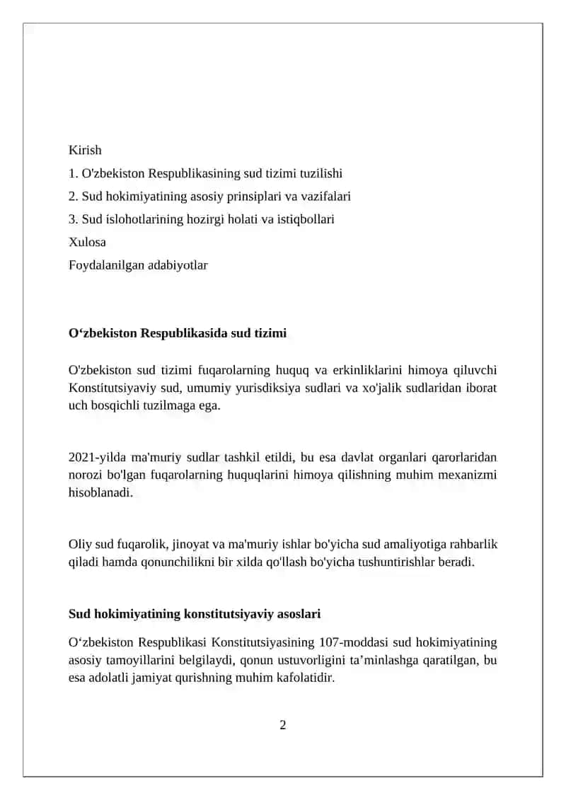 O'zbekiston Respublikasida Sudlov tizimi (Referat) 2