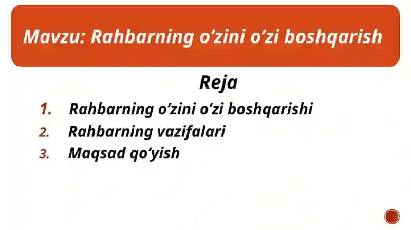 Rahbarning o’zini o’zi boshqarish 2
