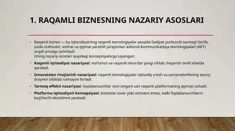 Raqamli Biznes Nazariyasi va Uslubiy Jihatlar 2