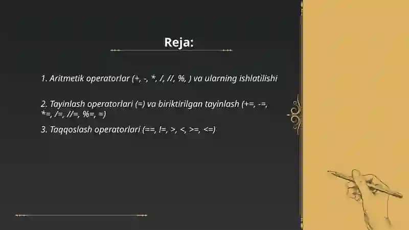 Pythonda operatorlar va ular bilan ishlash 2