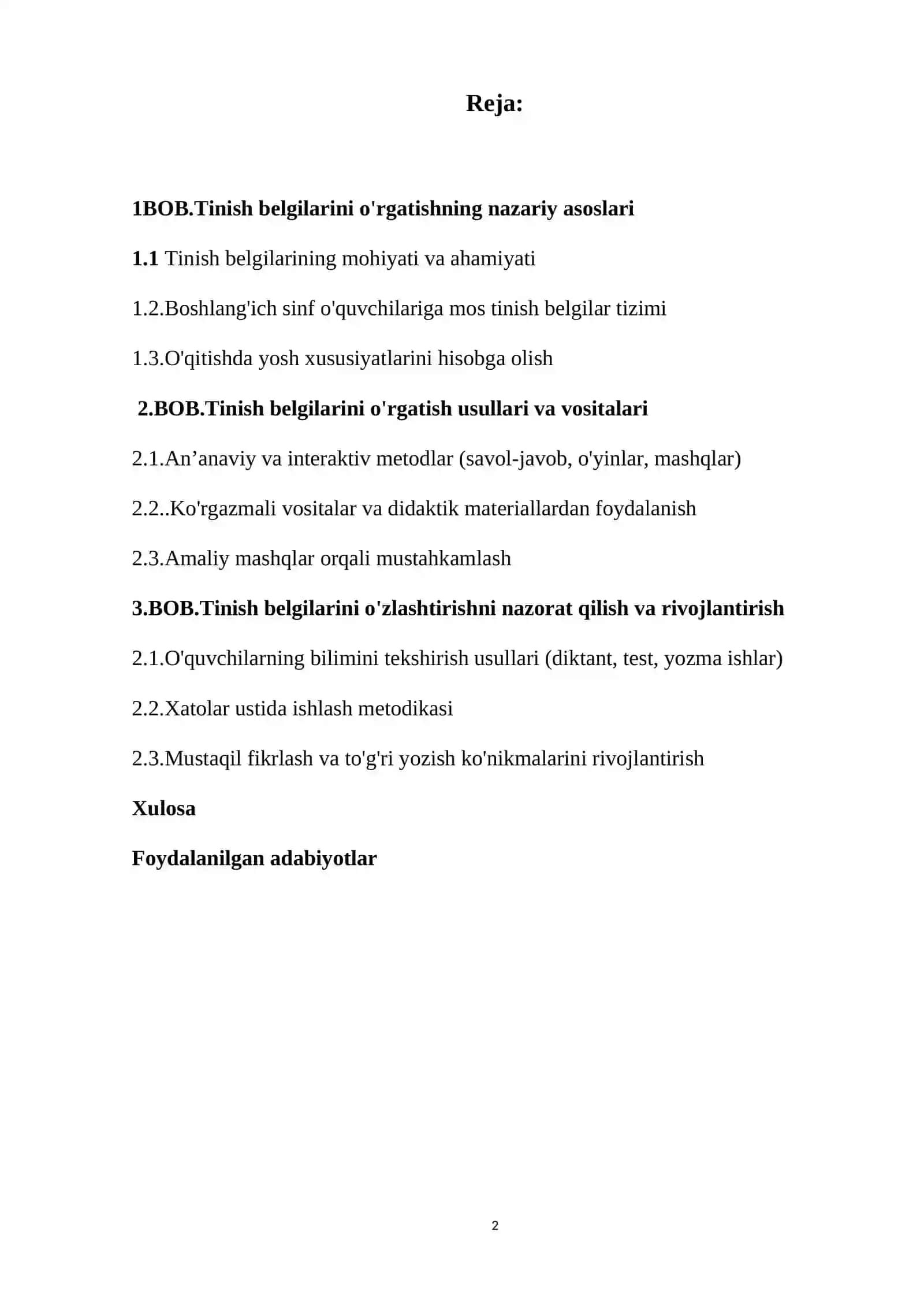 BOSHLANG'ICH SINFLARDA TINISH BELGILARINI O'RGATISH METODIKASI 2