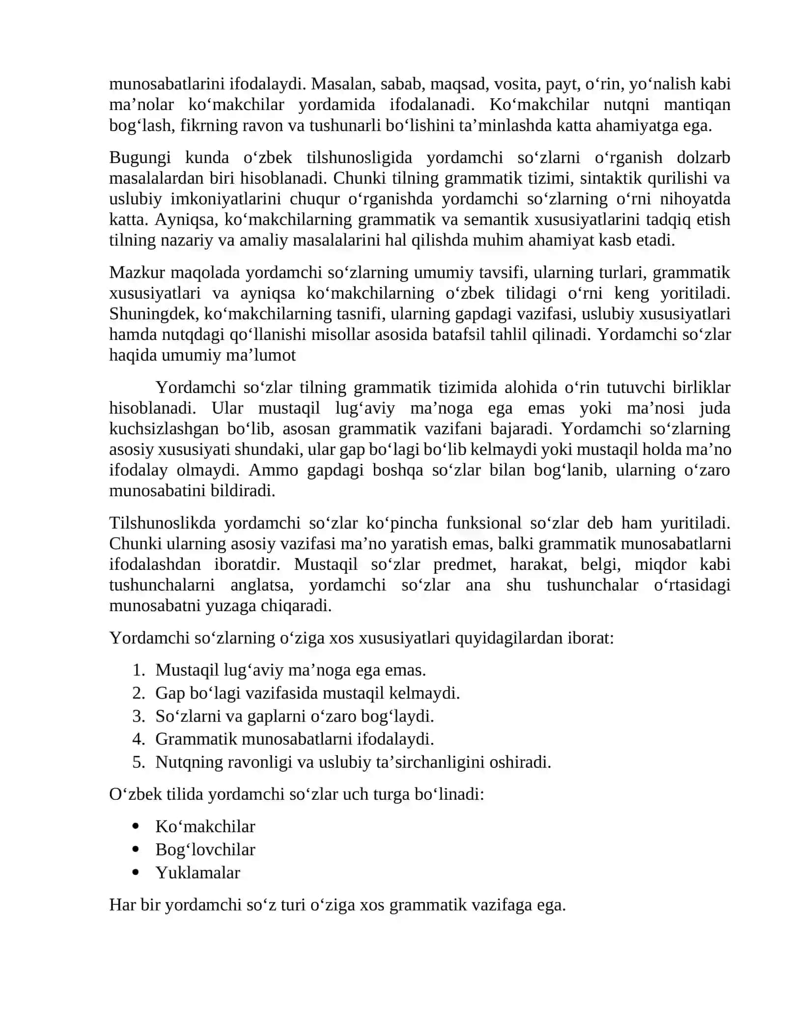 YORDAMCHI SOʻZLAR HAQIDA UMUMIY MA’LUMOT 2