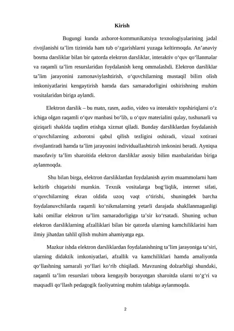 Elektron darsliklardan foydalanishning afzalliklari va kamchiliklari 2