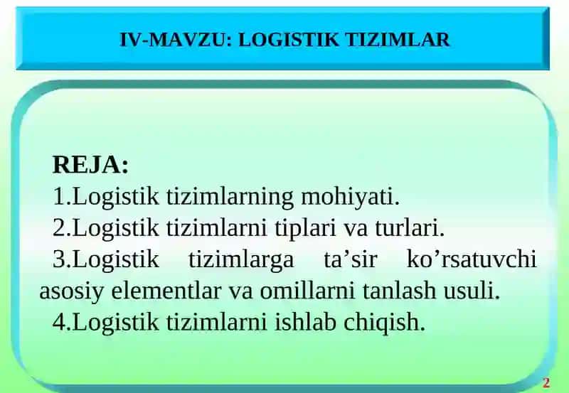 Logistik Tizimlar 2