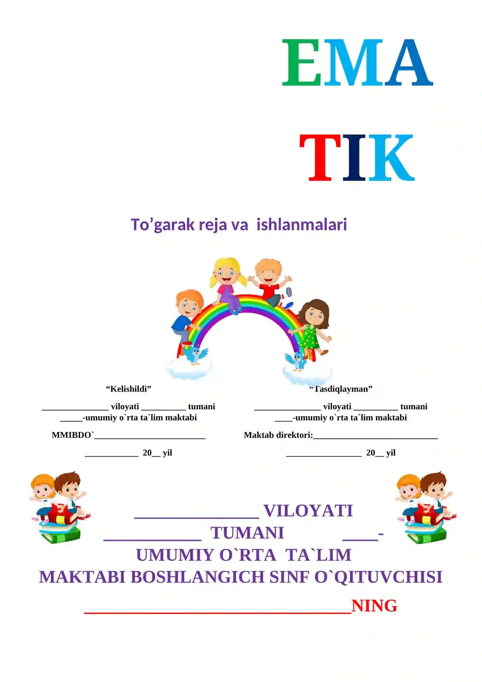 1-sinf Matematika fanidan to'garak konspekt 2
