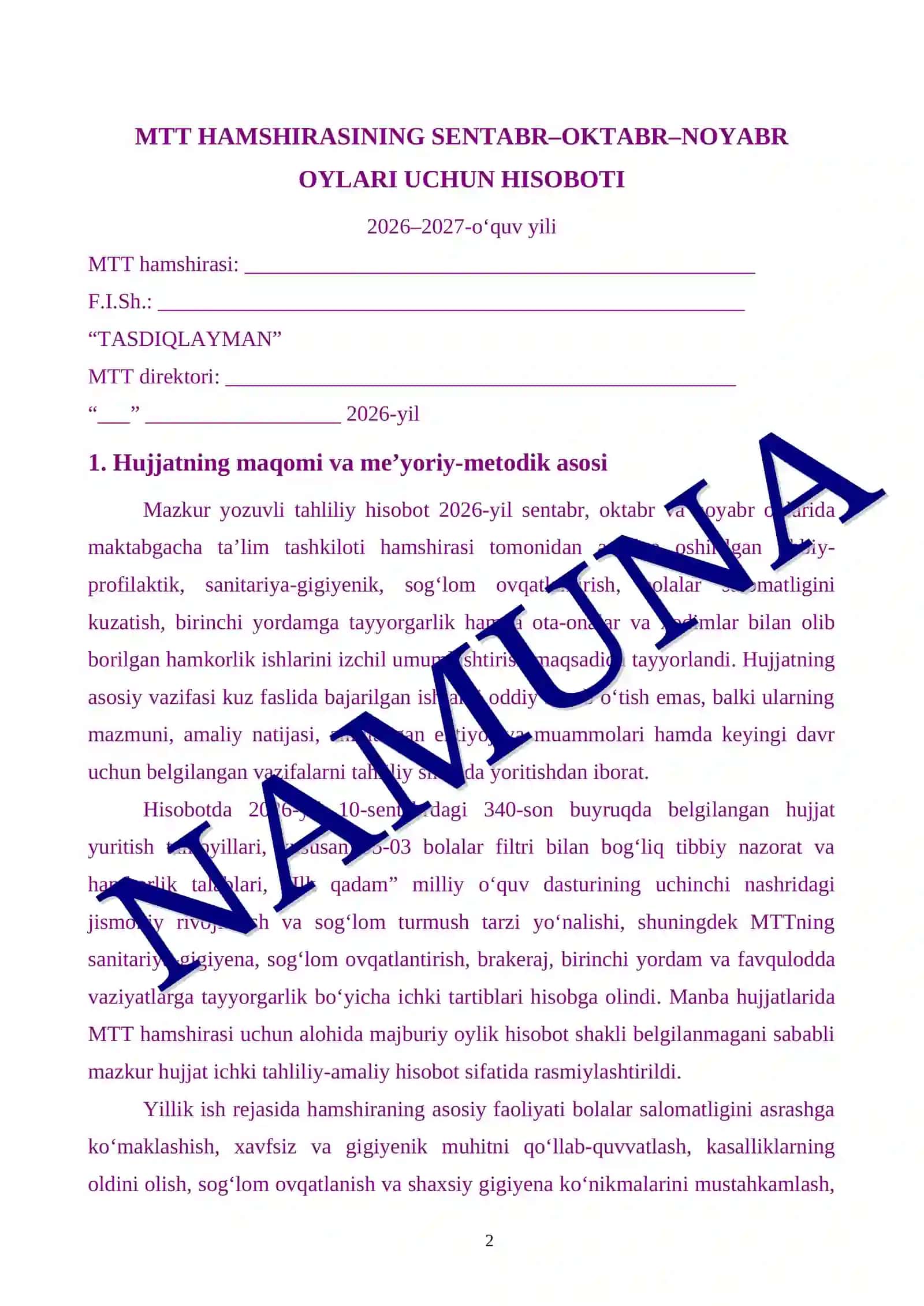 MTT HAMSHIRASINING SENTABR–OKTABR–NOYABR OYLARI UCHUN HISOBOTI 2