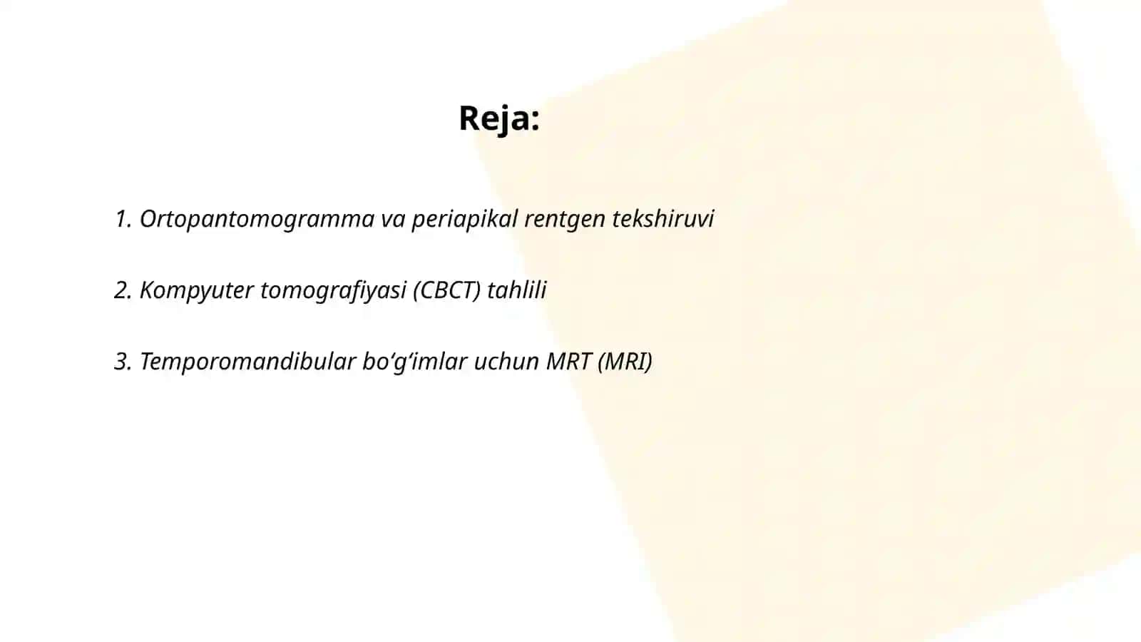 Ortopedik stomatologiyada bemorlarni qoʻshimcha tekshirish usullari 2