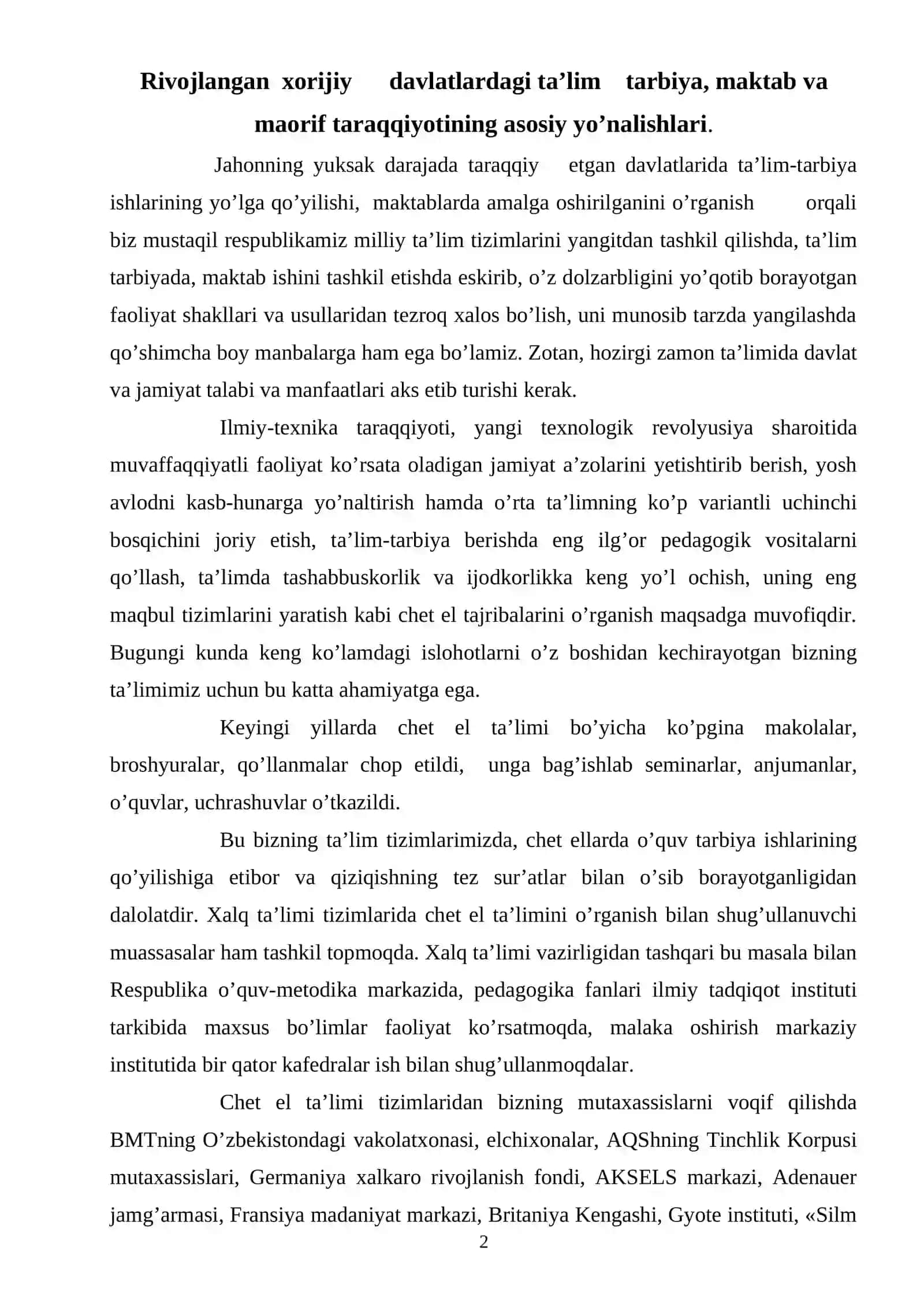 Rivojlangan mamlakatlarda mutahasislar tayyorlash 2