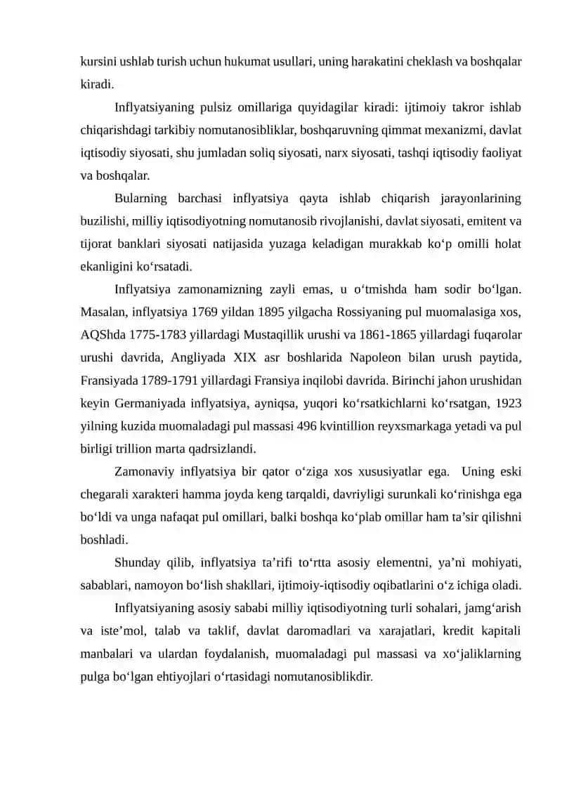 INFLYATSIYANING MOHIYATI, NAMOYON BO‘LISH SHAKLLARI VA SABABLARI 2