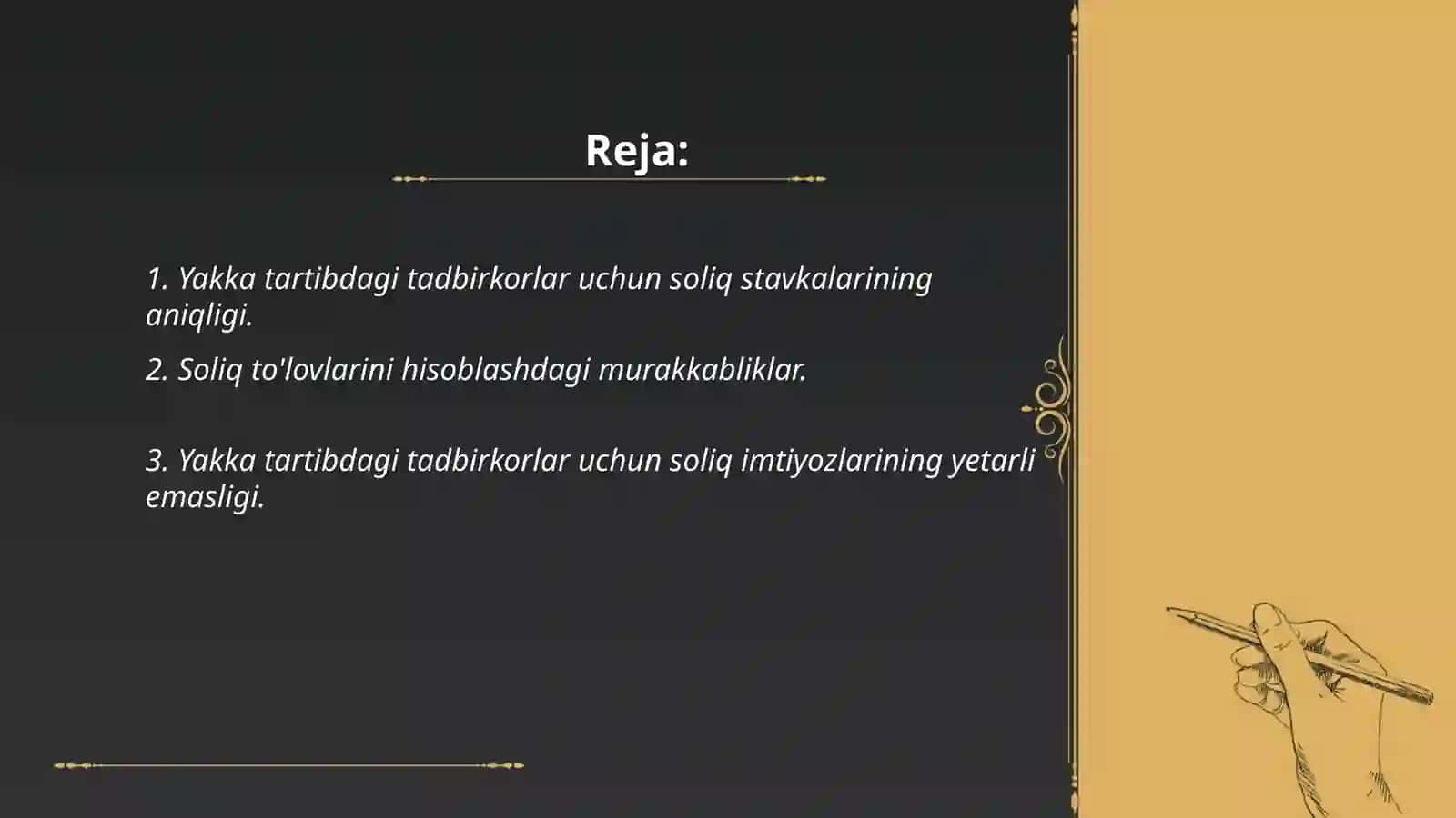 O'zbekistondagi yakka yartibdagi tatbirkorlarni soliqqa tortish bo'yicha mavjud muammolar 2