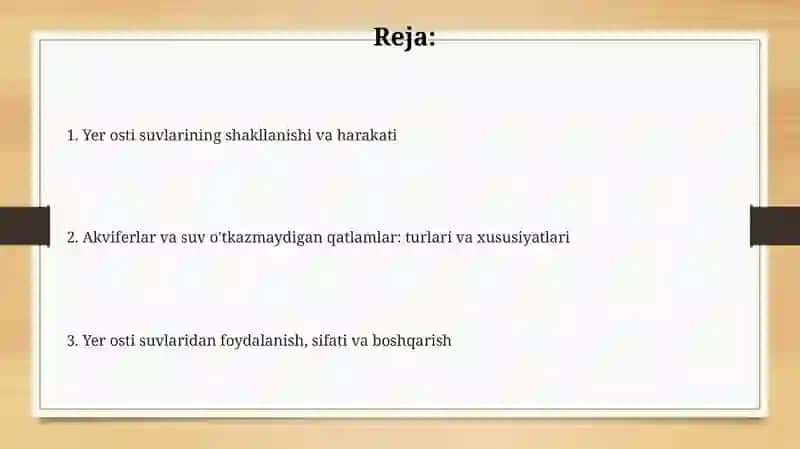 Yer osti suvlarni hosil boʻlishi va joylanishi 2