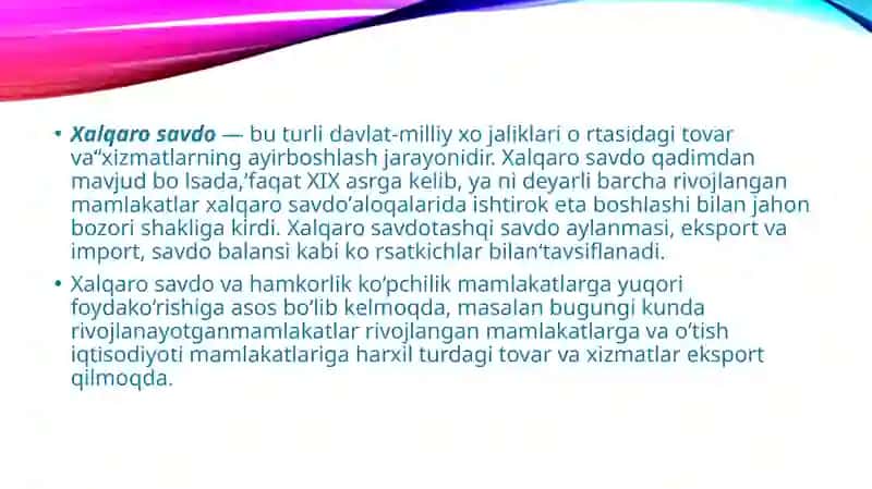Xalqaro savdo tushunchasi 2