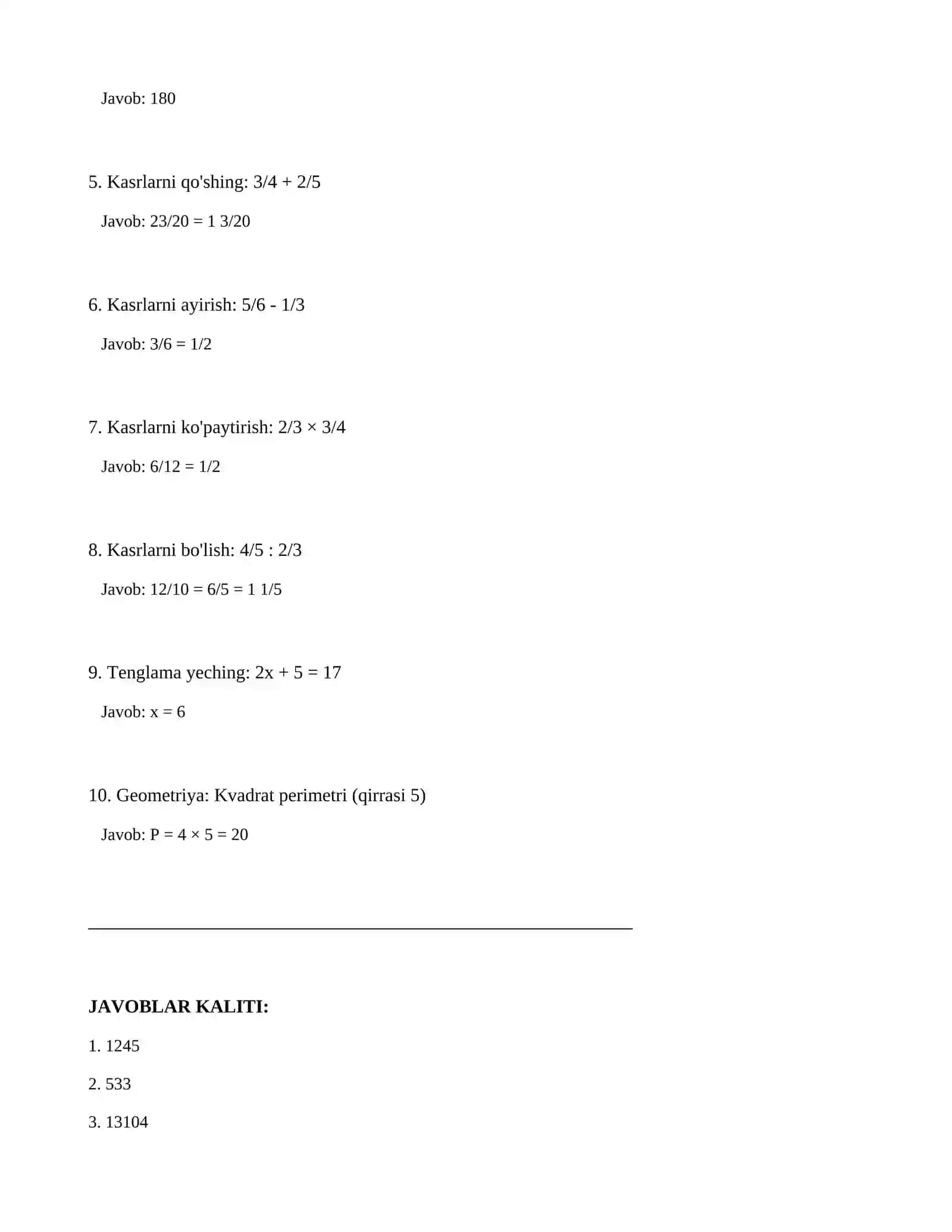 5-sinf-SINF MATMATIKA FANIDAN NAZORAT ISHI Variant: A 2