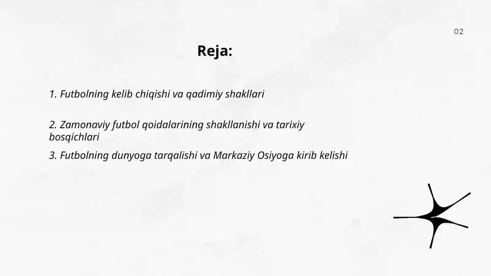 Futbol o'yinining kelib chiqish, rivojlanish tarixi va o'yin texnikasi. O'zbek futbolining bugungi holati va istiqbollari 2