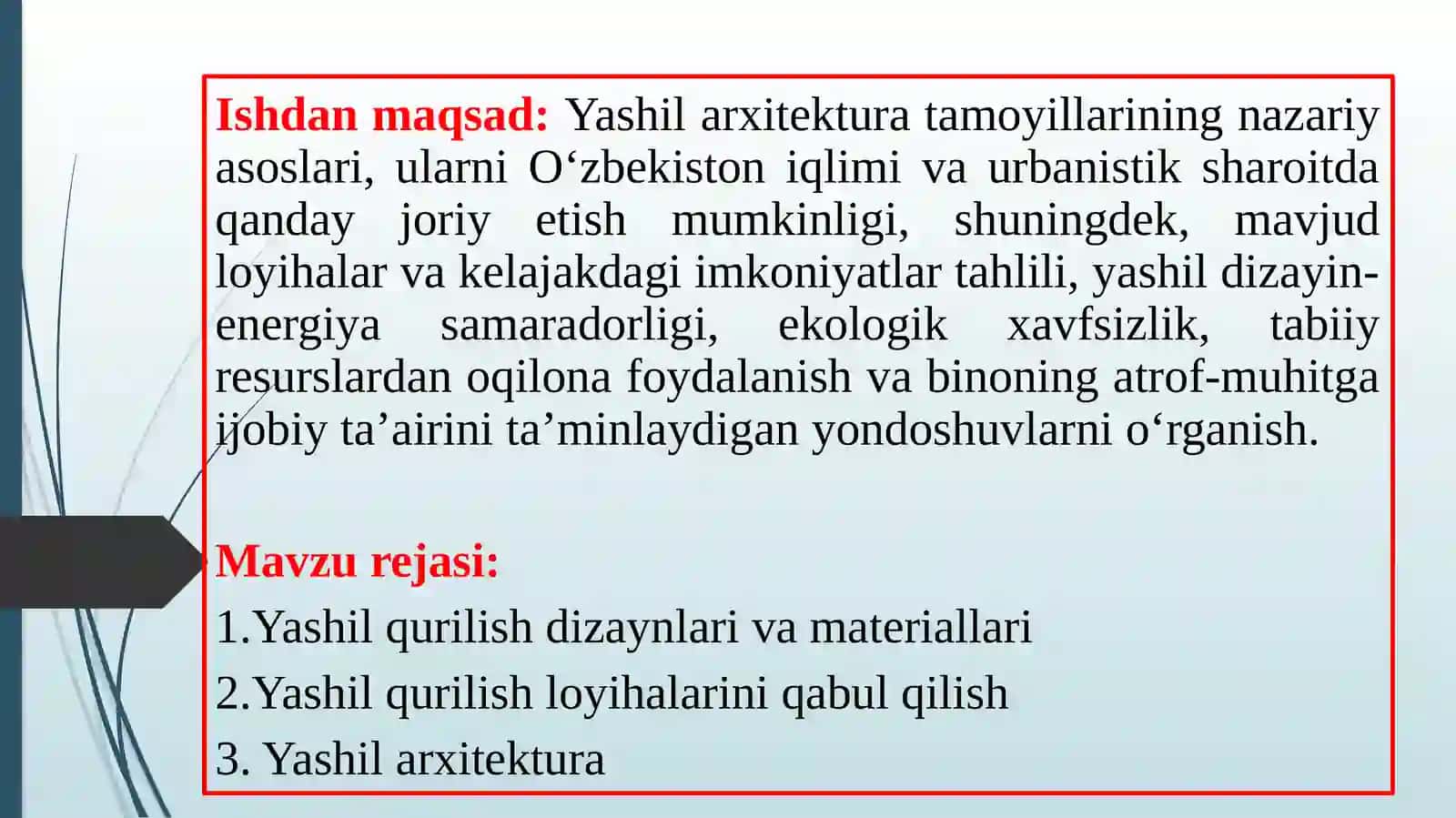 Yashilqurilish va ekologik arxitektura asoslari 2