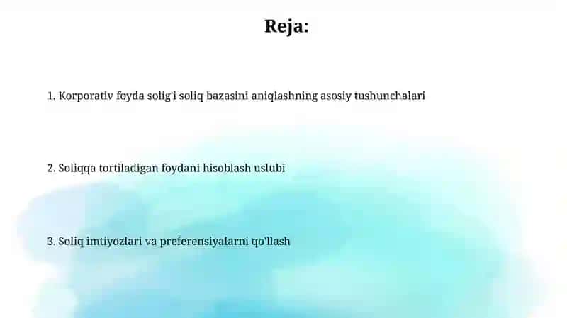 Korporativ daromad solig'i bo'yicha soliq solish asoslari 2
