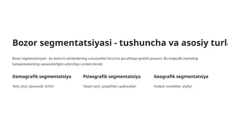 Bozor segmentatsiyasi va istemolchilar xulq -atvorini o'rganish 2