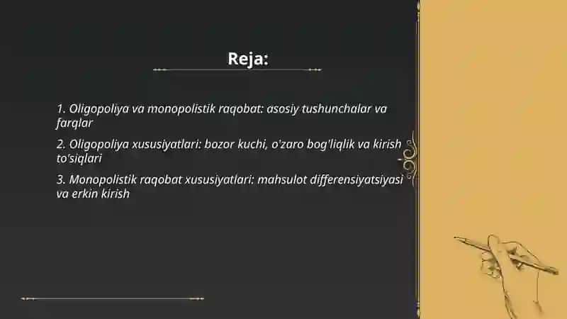 Oligopoliya va Monopolistik raqobat 2