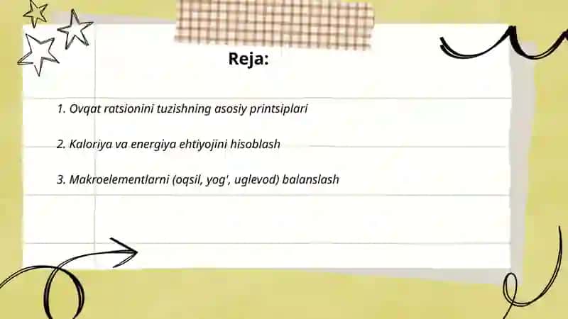Ovqat ratsionini tuzish 2
