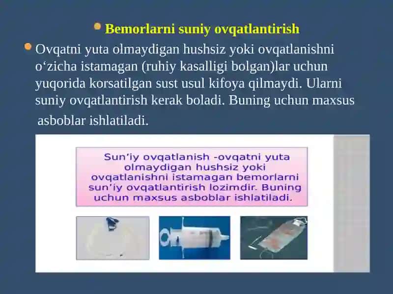 Sun’iy ovqatlantirishda bemorlarga hamshiralik parvarishi 2