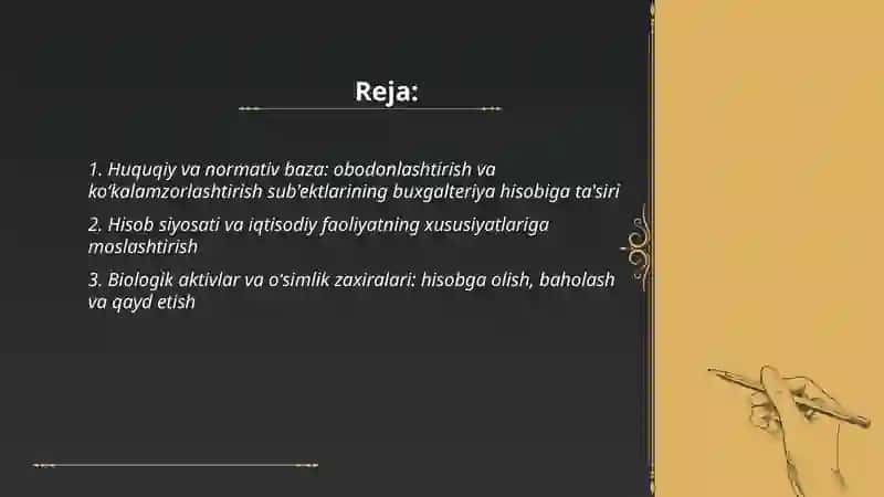 Obodonlashtirish va koʻkalamzorlashtirish xizmatlarini koʻrsatuvchi sub'ektlarda buxgalteriya hisobining xususiyatlari 2