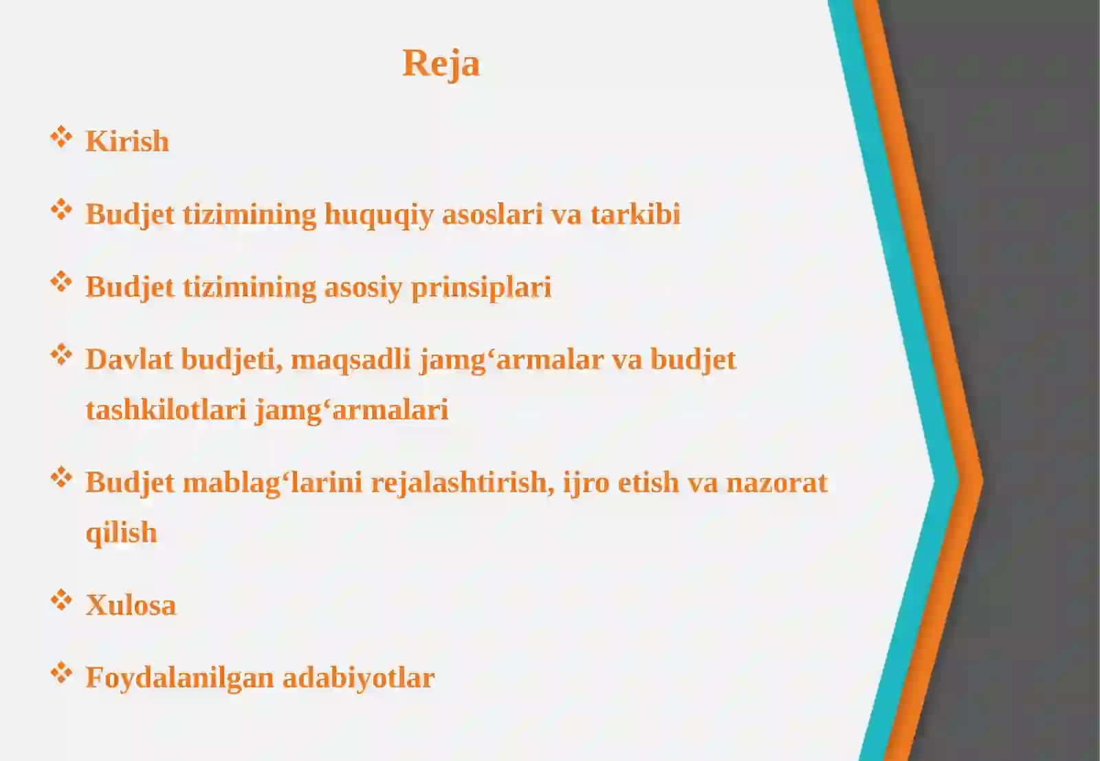 Byudjet tizimining tarkibiy tamoyillari, byudjet tizimi byudjetlari – O‘zbekiston 2