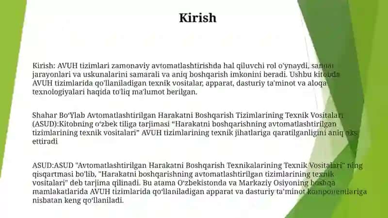 Shahar Bo‘Ylab Avtomatlashtirilgan Harakatni Boshqarish Tizimlarining Texnik Vositalari (ASUD) 2