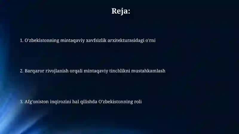O'zbekistonning Markaziy Osiyoda tinchlik va barqarorlikni ta'minlash 2