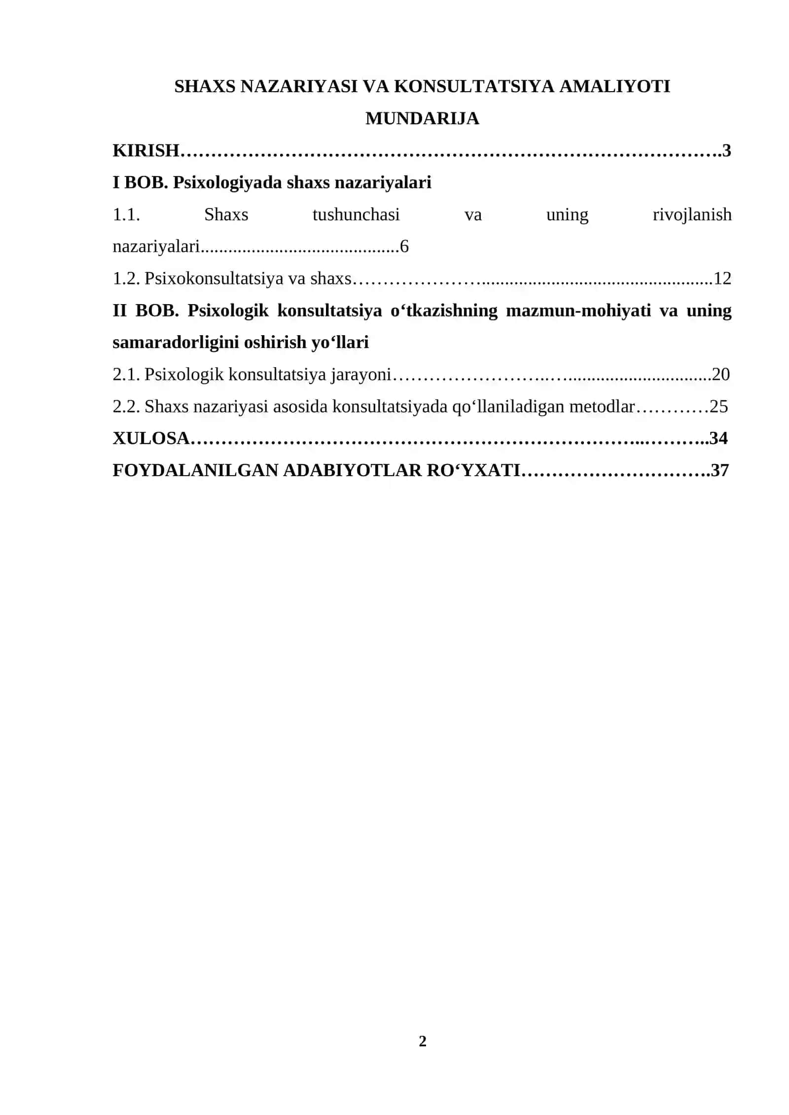 SHAXS NAZARIYASI VA KONSULTATSIYA AMALIYOTI 2