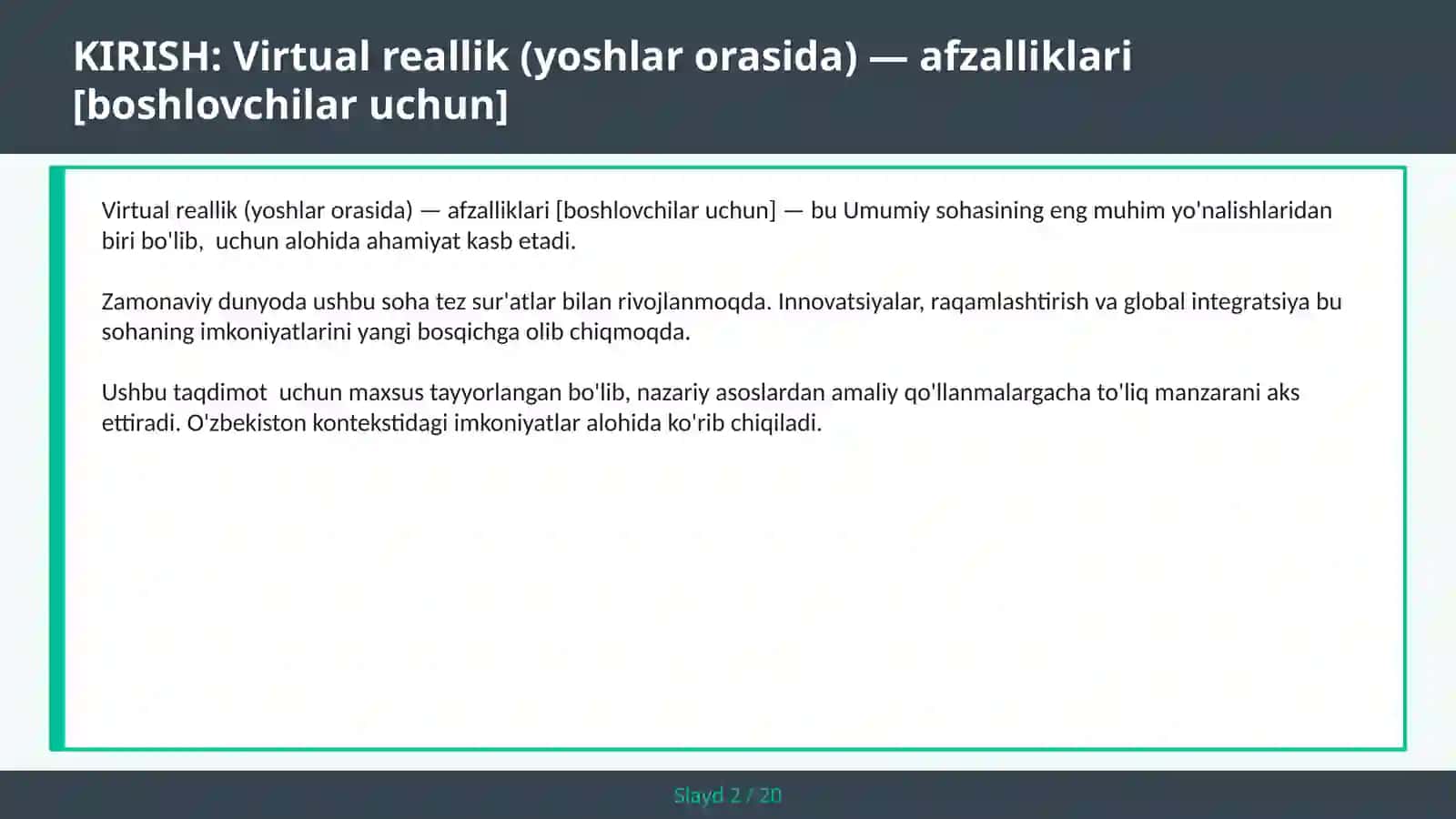 Virtual reallik (yoshlar orasida) — afzalliklari [boshlovchilar uchun] 2