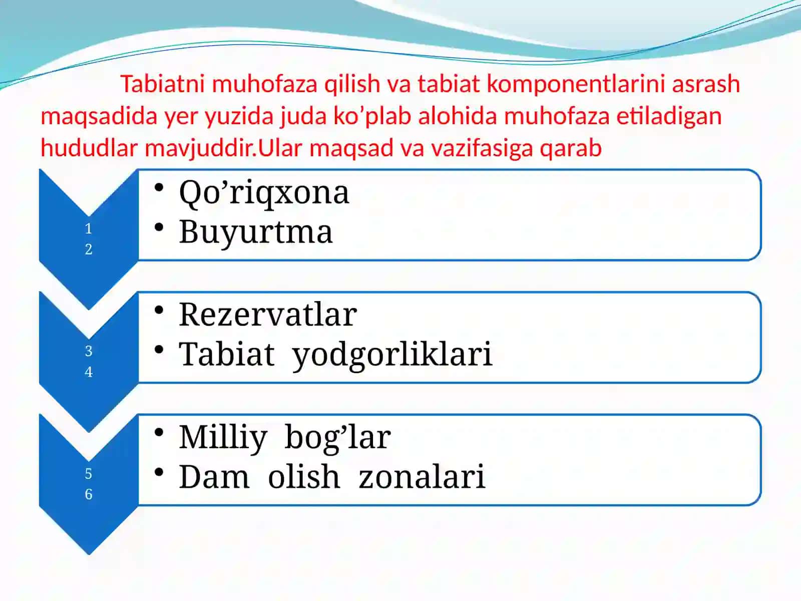 Landshaft va uni muhofaza qilish shakllari. Qo’riqxonalar, milliy bog’lar, buyurtma xona, rezervatlar 2