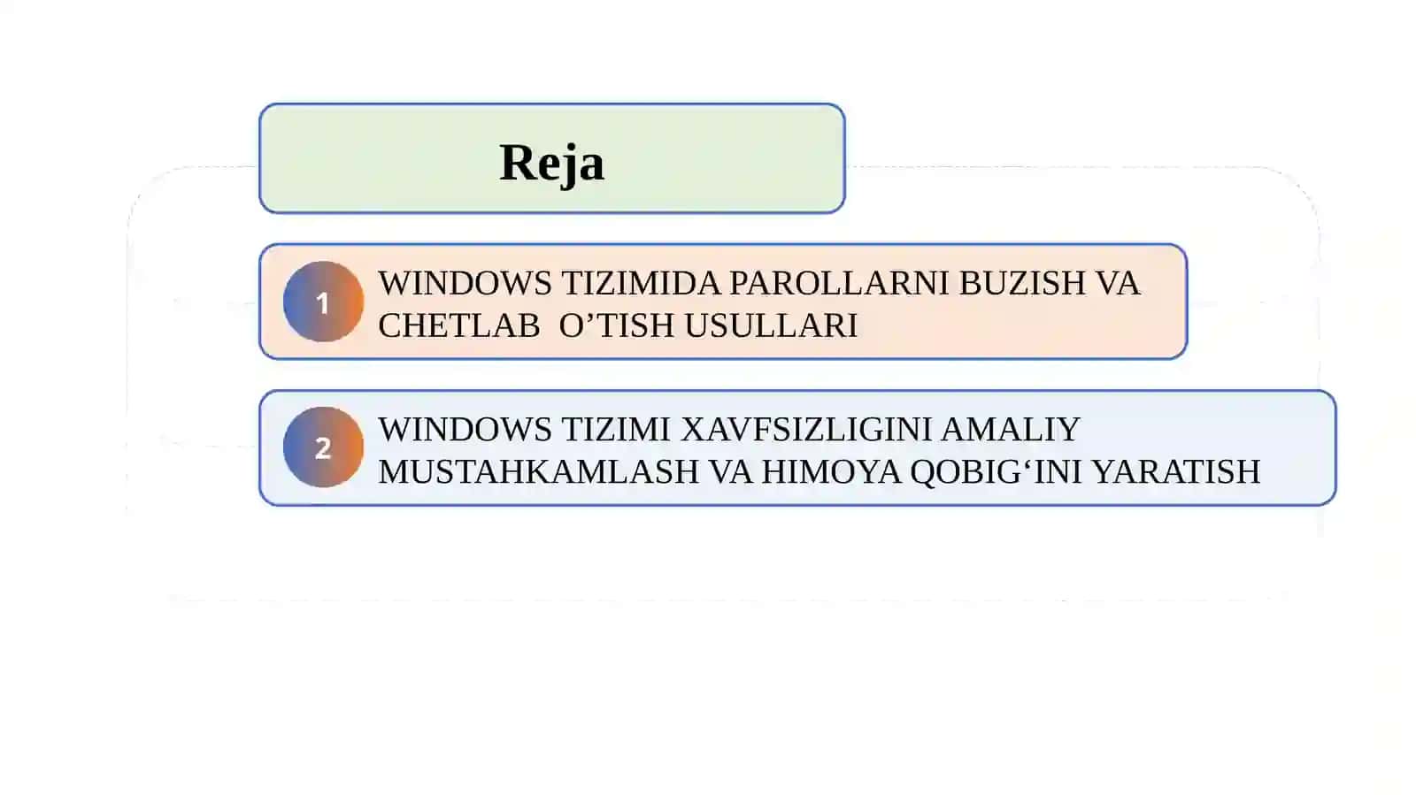 Windows operatsion tizimlaridagi foydalanuvchi parollarini  buzish usullari va ularga qarshi chora tadbirlar 2