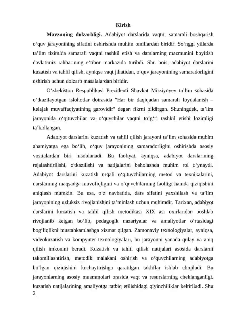 Adabiyot Darslarini Amaliy Kuzatish va Tahlil Qilish 2