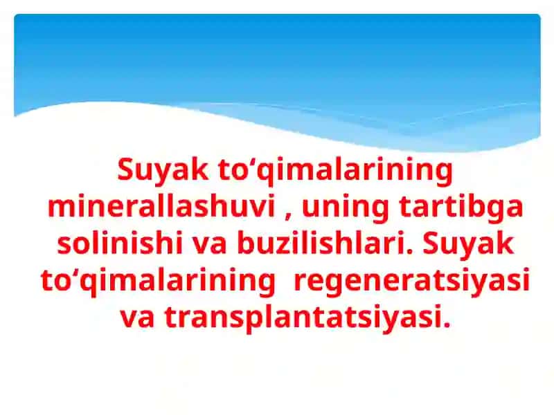 Suyak to‘qimalarining minerallashuvi, uning tartibga solinishi va buzilishlari 2
